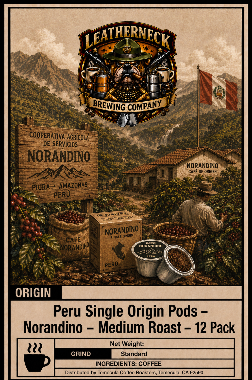 Peru Single Origin Pods – Norandino – Medium Roast - 12 Pack